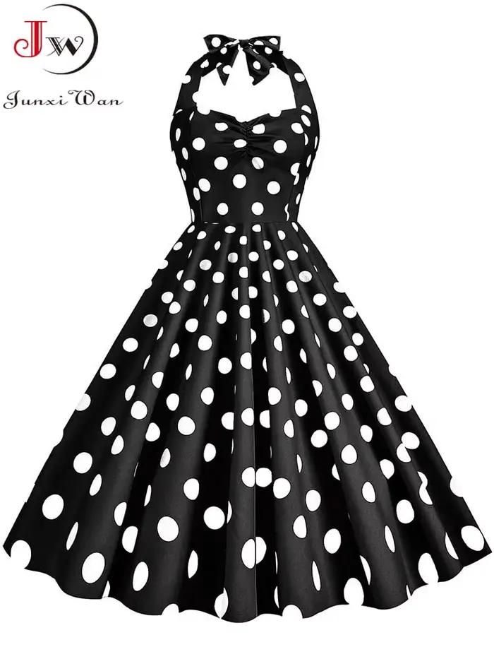 Robe vintage à pois noirs pour femmes