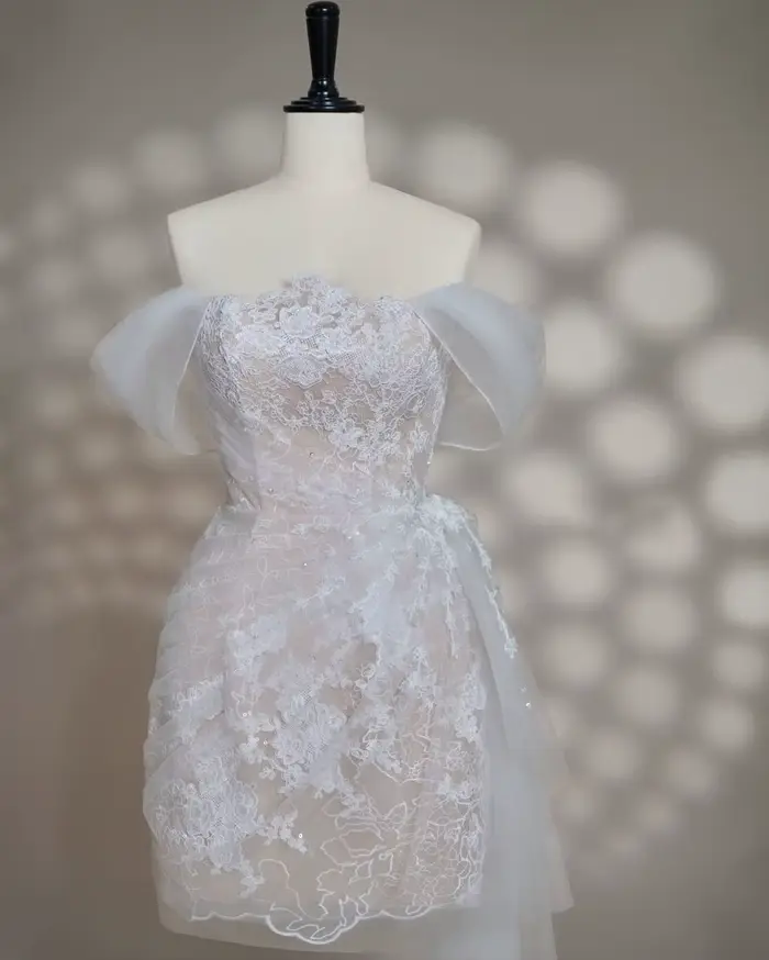 Robe de soirée de mariage courte élégante blanche en dentelle