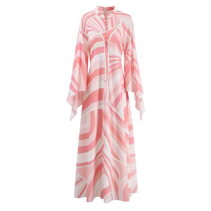 Robe chemise élégante à col montant pour femmes, tenue de vacances bohème, ample, décontractée, jupe
