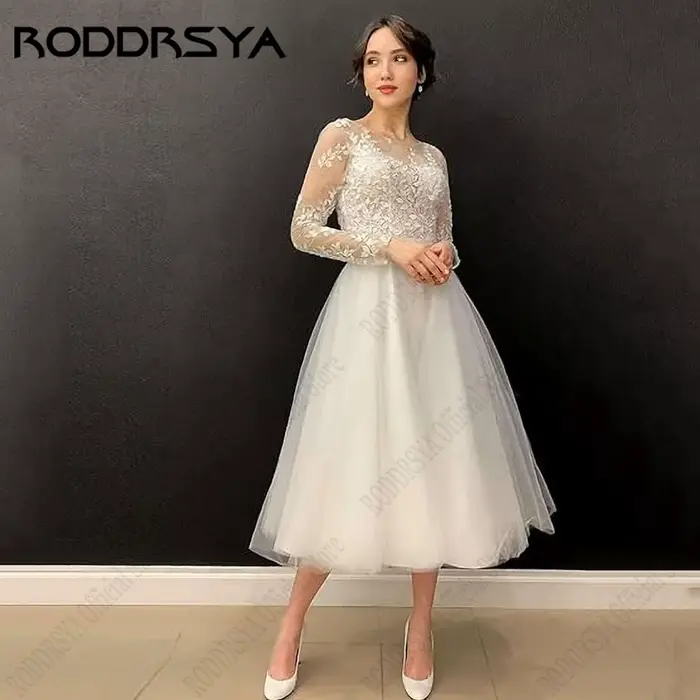 Robe de mariée trapèze à col rond pour femme