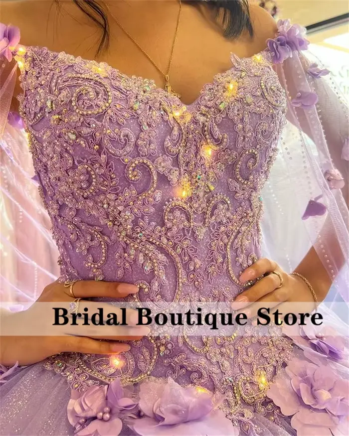 Robes De princesse Quinceanera à fleurs De lavande