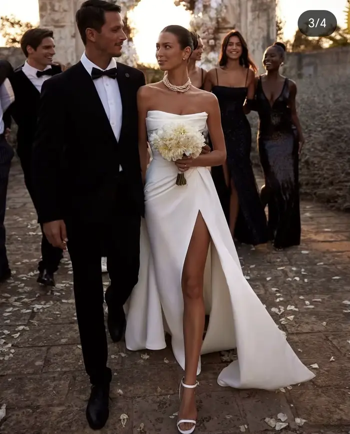 Robe de mariée sirène sur mesure avec jupe détachable, décolleté cuillère, appliques et dentelle, pour mariage civil, bohème, plage, occasions spéciales