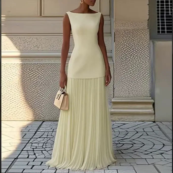 Modigirl 2025 soirée bal Maxi robes pour femme été élégant sans manches plissé gaze Cocktail fête