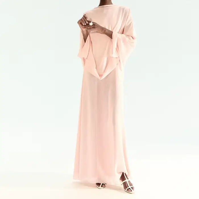 Robe longue élégante rose à col montant et cape pour femme, chic, ample, à manches longues, en mouss