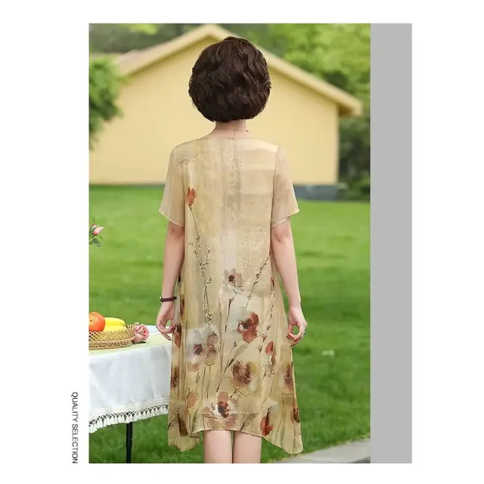 Robe midi en mousseline de soie à fleurs pour femmes d'âge moyen