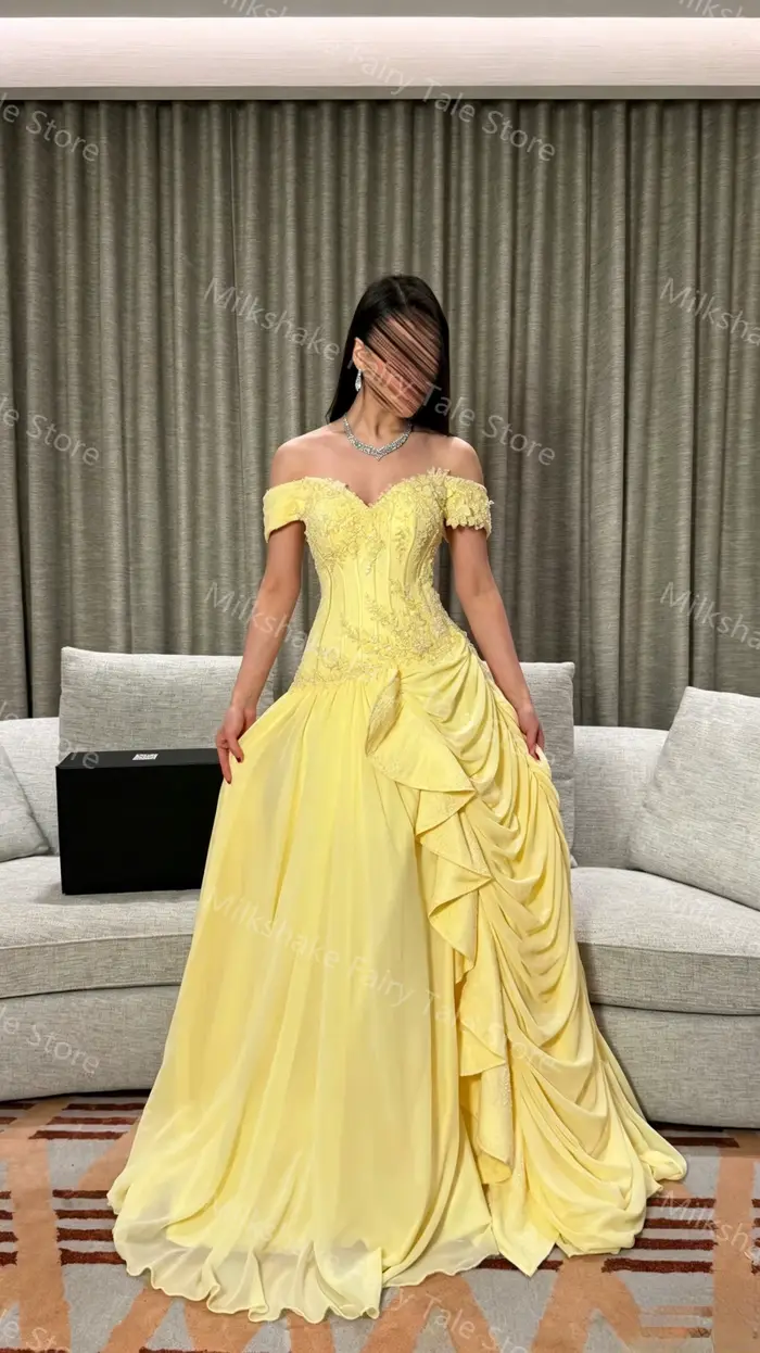 Robes de soirée jaunes à épaules dénudées