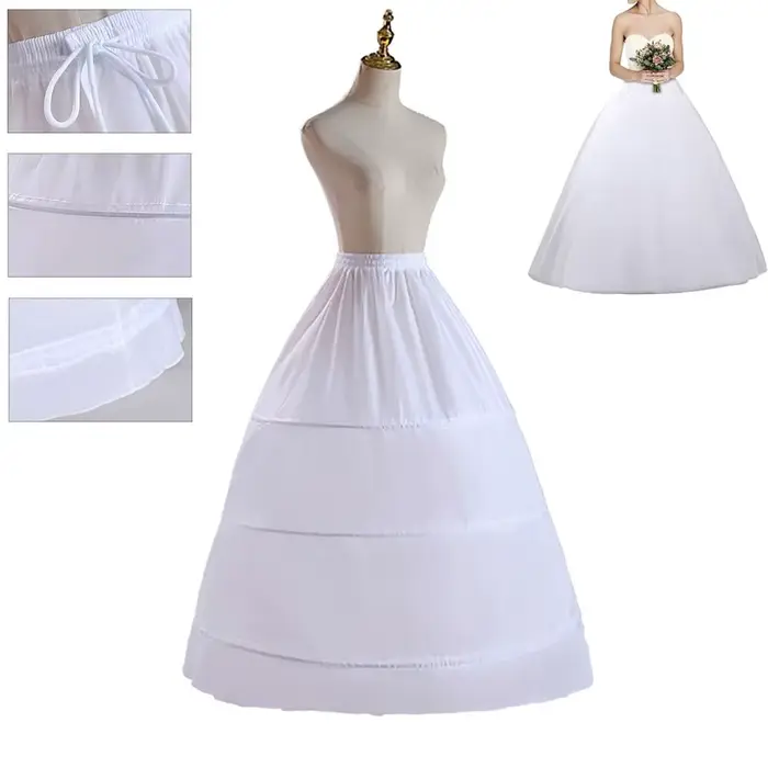 Nouvelle Mode Jupon Blanc à 3 Cerceaux, Jupons de Robe de Bal, Longue Jupe de Base, Crinoline, Accessoires pour Robes à Fleurs