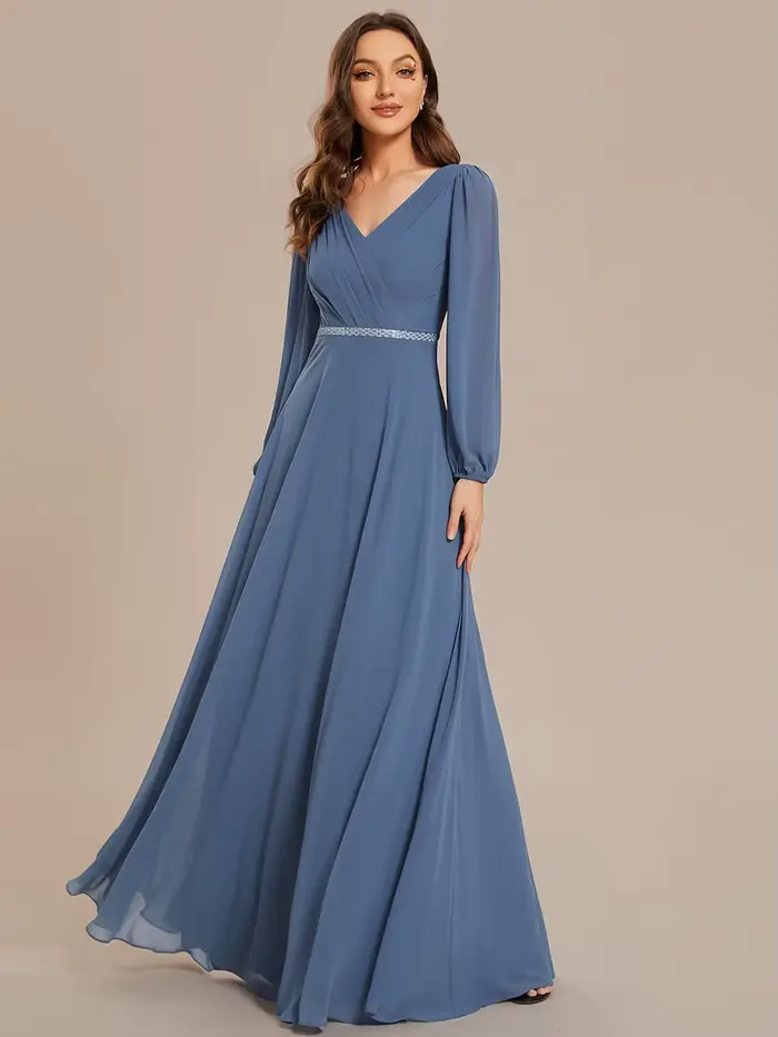 Robe de soirée élégante en mousseline de soie col en V longueur au sol pour femmes occasions spéciales