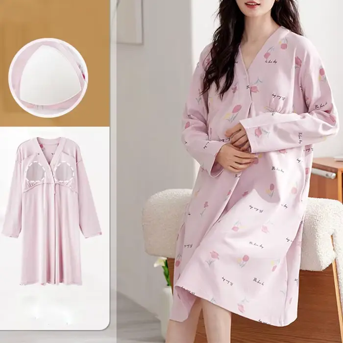 Robe de maternité et d'allaitement à manches longues pour femme post-partum