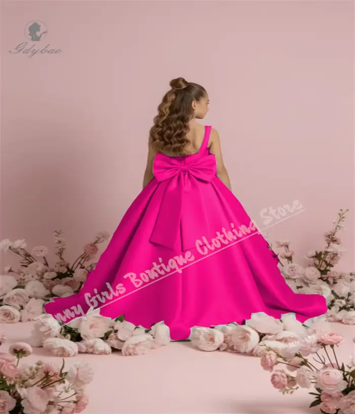 Robe de demoiselle d'honneur de mariage pour filles, en Satin vert sauge, à fleurs, avec nœuds dos n