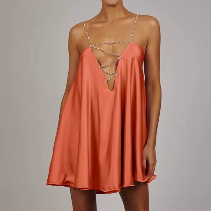 Camisole élégante en polyester pour femme style sexy club mini robe sans manches col en V pour soirée d'été