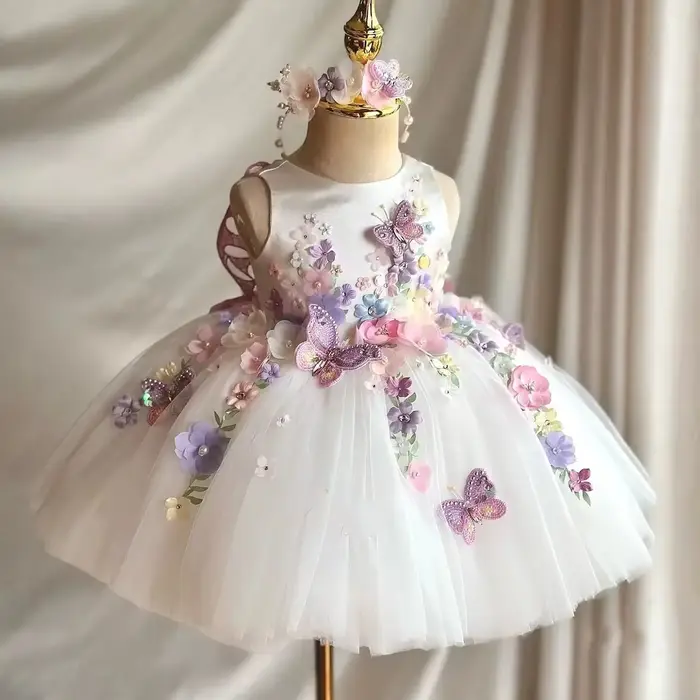 Robes de Fille d'Honneur Blanches Personnalisées à Motifs Floraux pour Enfants