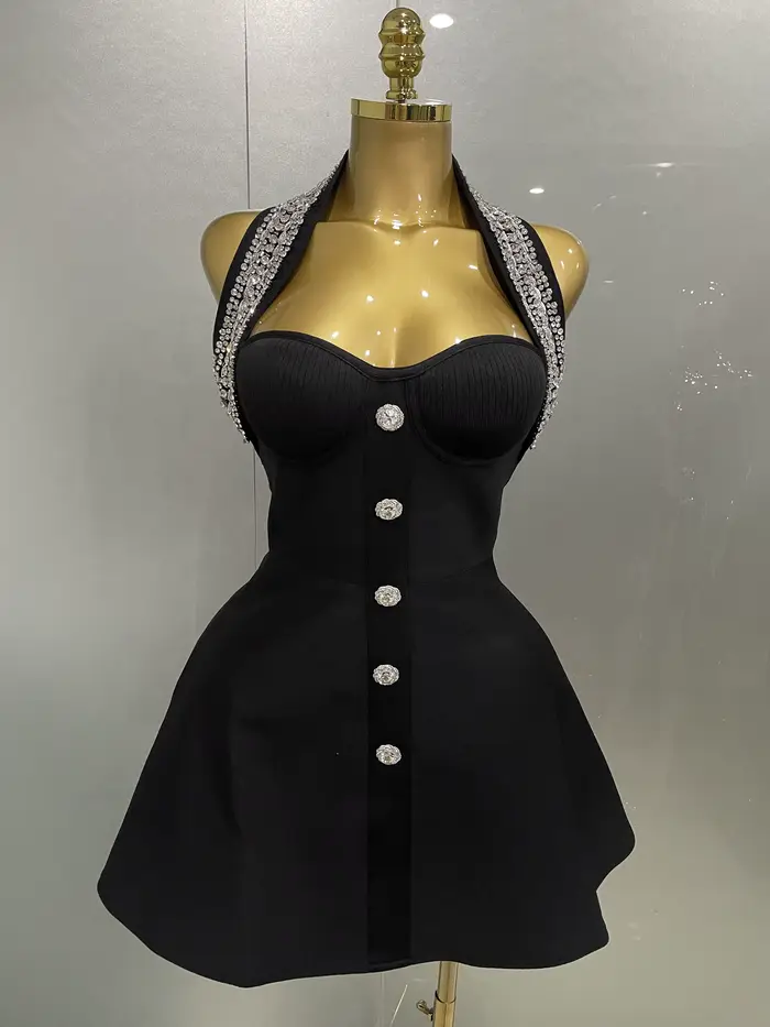 Robe Kendning Crystal Drum Bandage Femme Sexy Longue Noir Soirée Gala Occasionnels Spéciaux