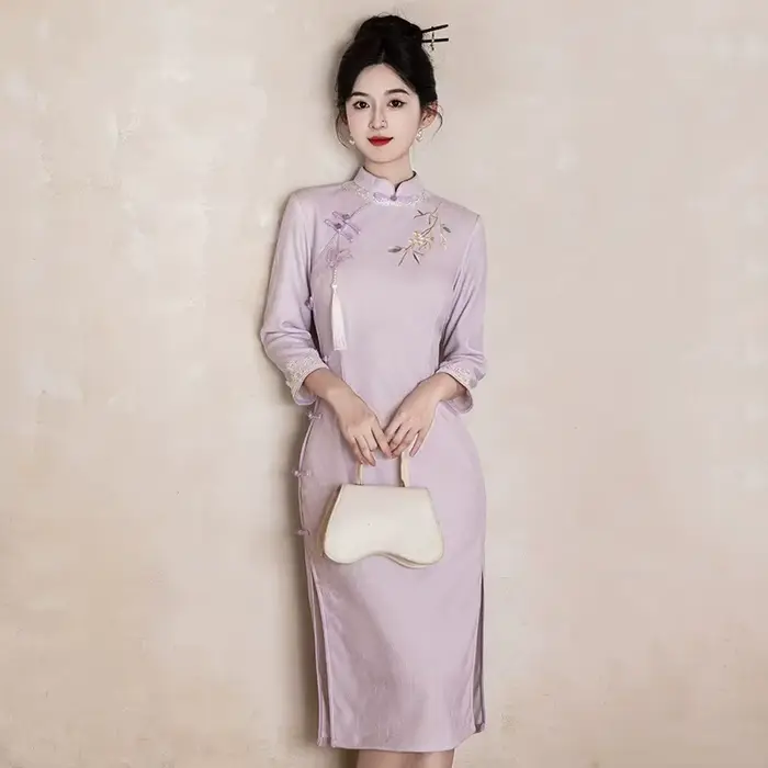 Qipao – robe traditionnelle chinoise à col Mandarin, Cheongsam à manches longues, Vintage, classique