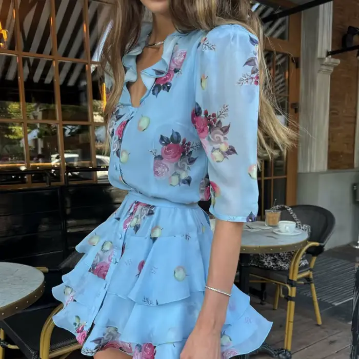 Robe Courte Imprimée Florale Douce pour Femme