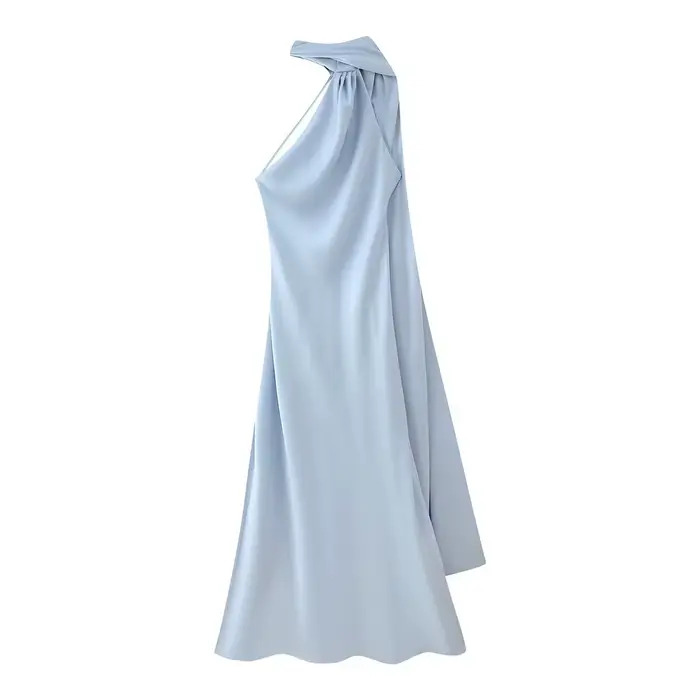 VEITCHE – robe longue en Satin de soie douce pour femmes, élégante, col licou, dos nu, sans manches,