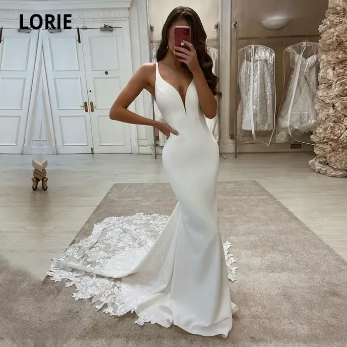 LORIE robes de mariée sirène Boho col en v Appliques dentelle élégante robe de mariée élastique Simp