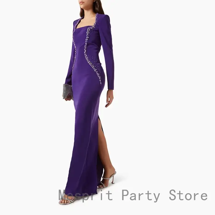 Robe de soirée violette de luxe personnelle pour mariage et cérémonies officielles élégantes avec gaine intégrée et décoration en perles pour femmes de tous les âges