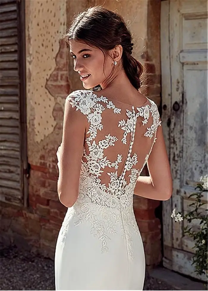 Robe de mariée sirène en dentelle avec appliques