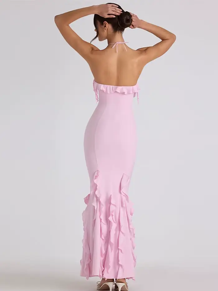 Décontracté gland Robes de soirée femmes Chic solide licou sans manches dos nu hanche paquet dame