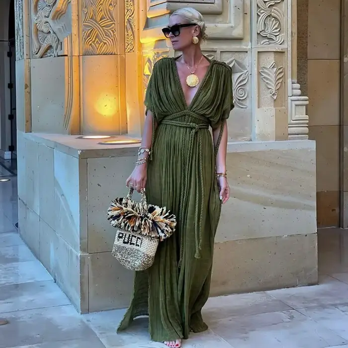 Robe de vacances style bohémien vert pour femmes