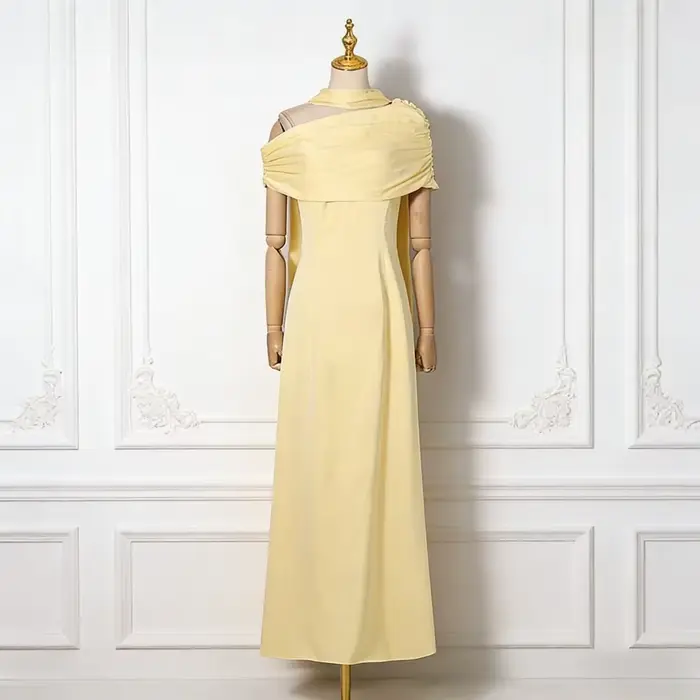 VGH robe de soirée formelle solide pour femmes col diagonale épaules dénudées taille haute robes Max