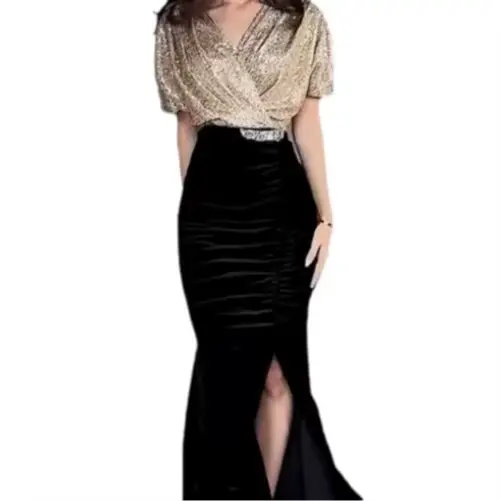Robes formelles pour femmes robe fourreau de fête fendue paillettes col en V Sexy une ligne