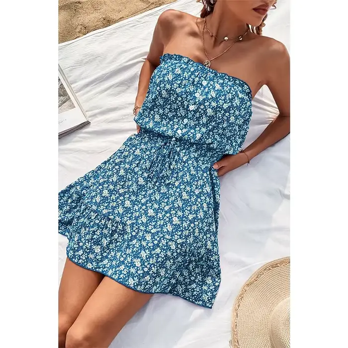Robe élégante à imprimé floral pour femmes, robes d'été décontractées, simple boutonnage, à lacets, sexy, mini banribMini, nouvelle collection 2024