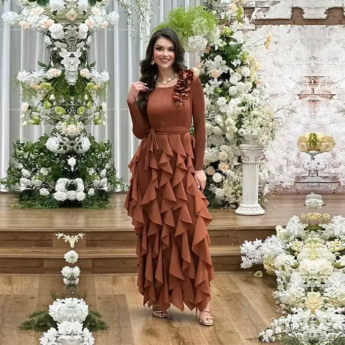 Robe plissée 2025 dernière conception robe à volants dames robe maxi décontractée