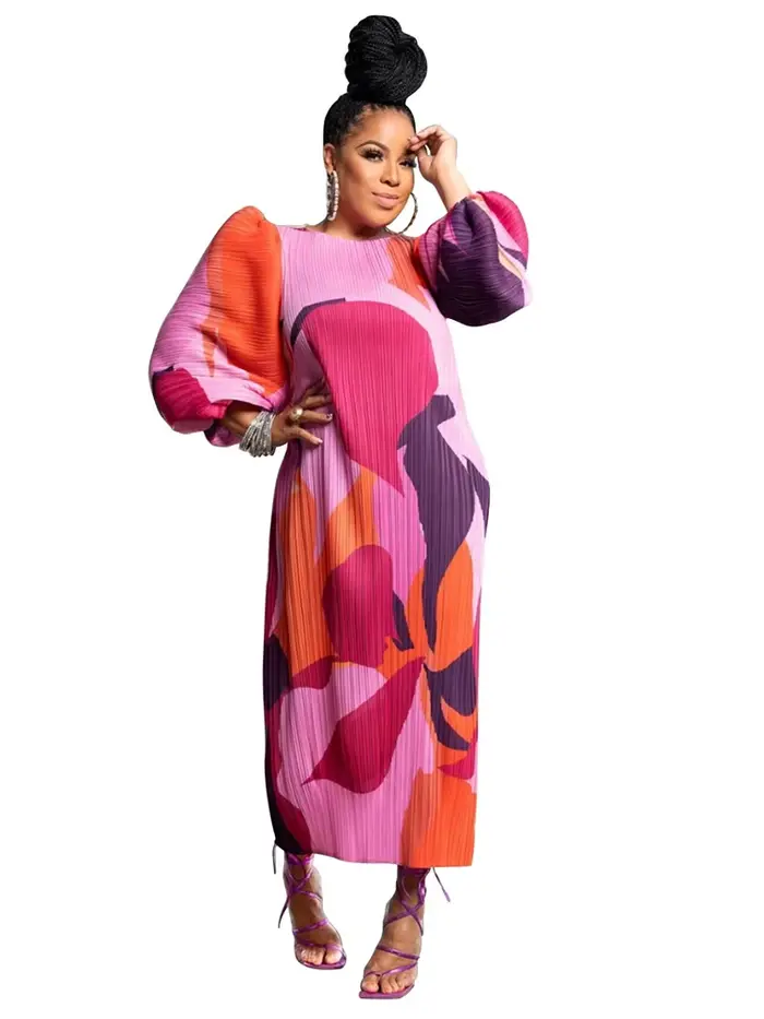 Robe élégante à manches bouffantes pour femmes grandes tailles automne soirée événements spéciaux