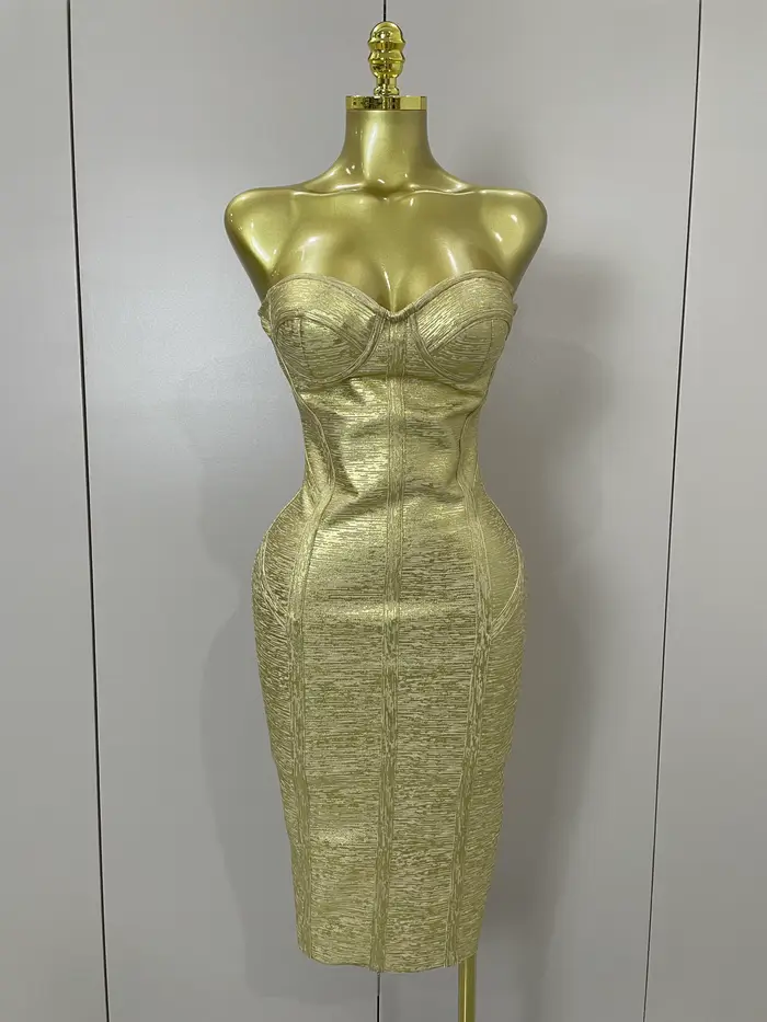 Sexy bretelles or noir feuille couleur moulante robe de pansement 2025New femmes mode célébrer soirée luxe robes d'anniv