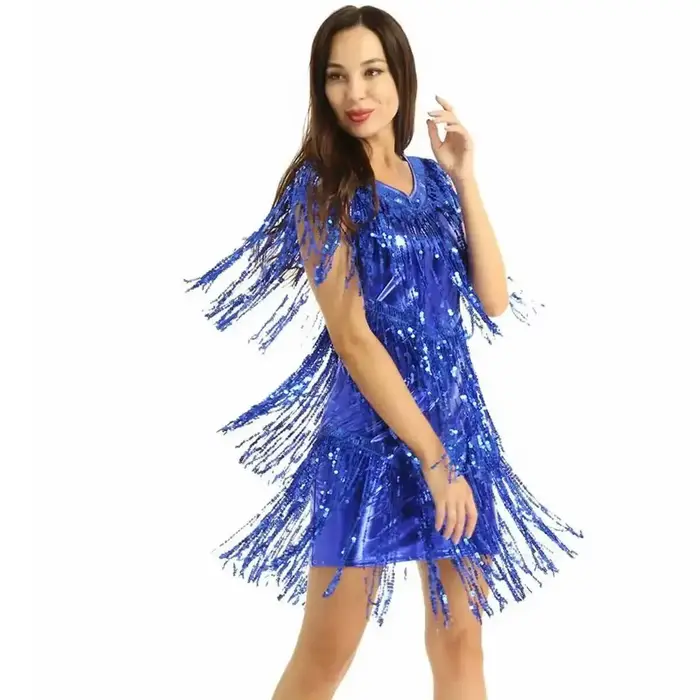 Robe de danse latine à franges et sequins pour femmes