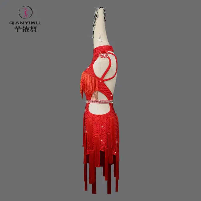 Robes de soirée rouges pour femmes, costume de danse latine élégant, compétition 2026, jupe à franges pour filles, vêtements de danse mi-longs, costume de samba pour bal fille robes soirée costume ju