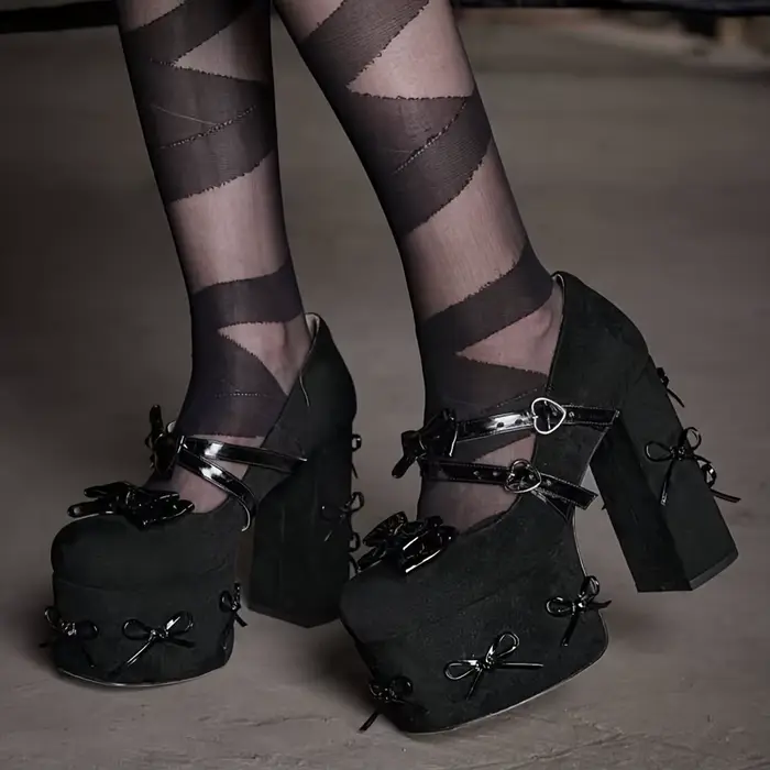 Femmes Mary Jane talons noir plate-forme talons épais Goth plate-forme chaussures gros talon haut Ma
