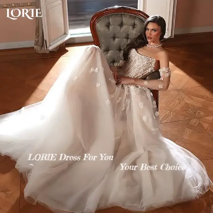 LORIE paillettes robes de mariée 3D fleurs brillant chérie robe