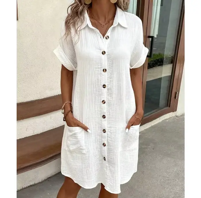 Robe chemise à manches courtes pour femmes