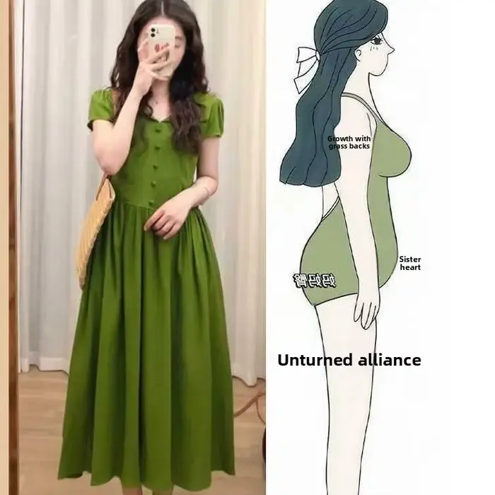 Robe verte style princesse longueur genoux été pour femme occassions spéciales élégante coton polyester