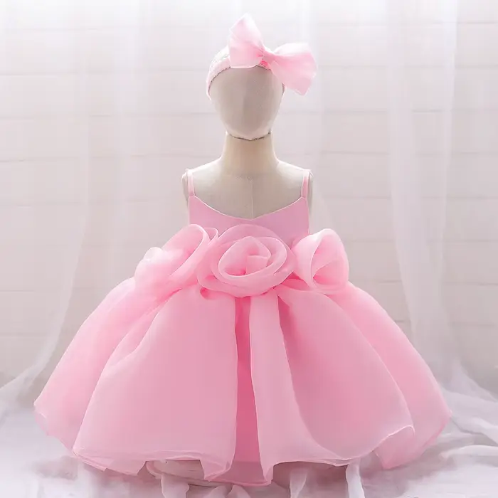 Robe de Cérémonie Rose à Grandes Fleurs pour Bébé Fille
