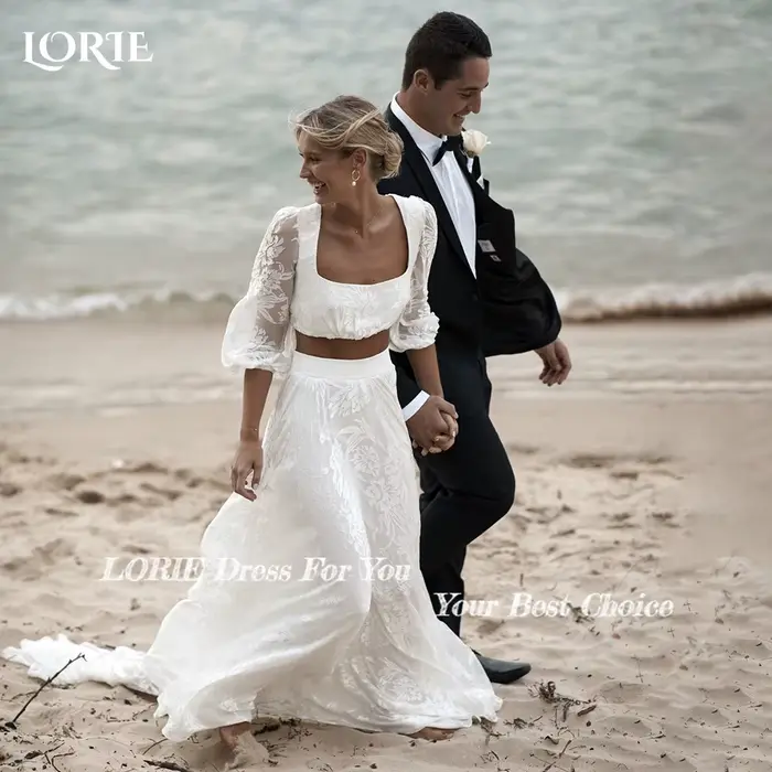 Robe de Mariée Sexy en Dentelle à Manches sulfet Dos aux