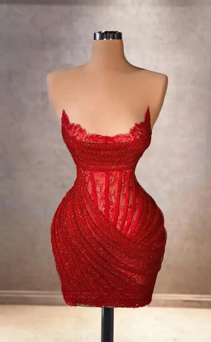 Lena-Robe de Soirée Rouge Élégante à Épaules Dénudées