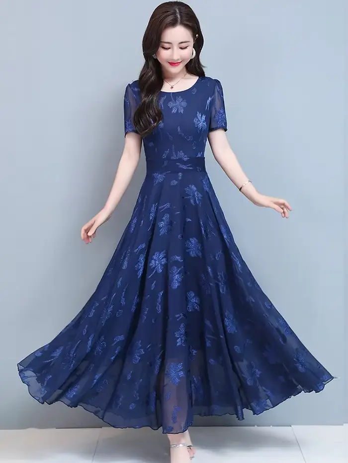 Robe Longue en Mousseline de Soie pour Femme