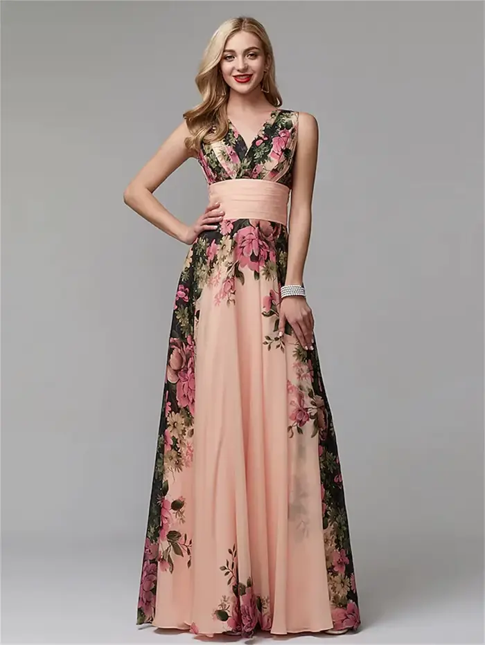 Robe de Soirée Personnalisée en Mousseline de Soie pour Femme, Tenue de Bal Élégante à Motif Floral,