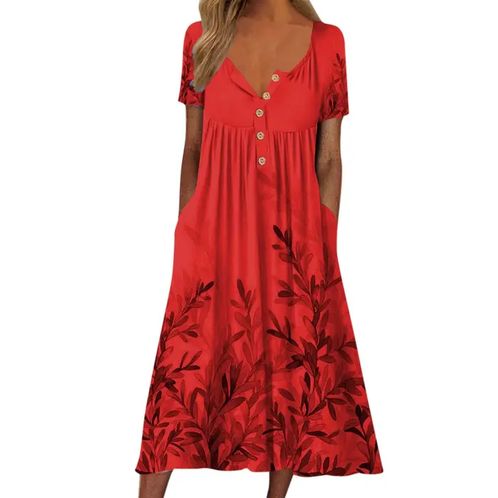 Robes en vente robes De liquidation pour femmes 2022 à manches courtes fleur cravate ronde bouton longue robe droite robes De Fiesta