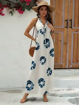 Robe élégante à imprimé floral bohème, robe de soirée décontractée d'été avec dos nu