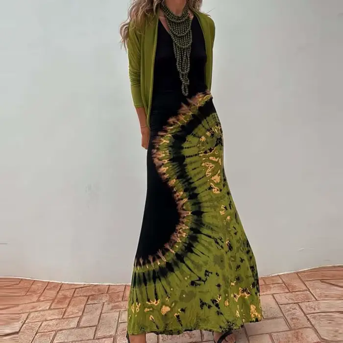 Robe longue portefeuille ajourée, dos nu, élégante, motif imprimé, Slim, vacances, Sexy, col rond, s