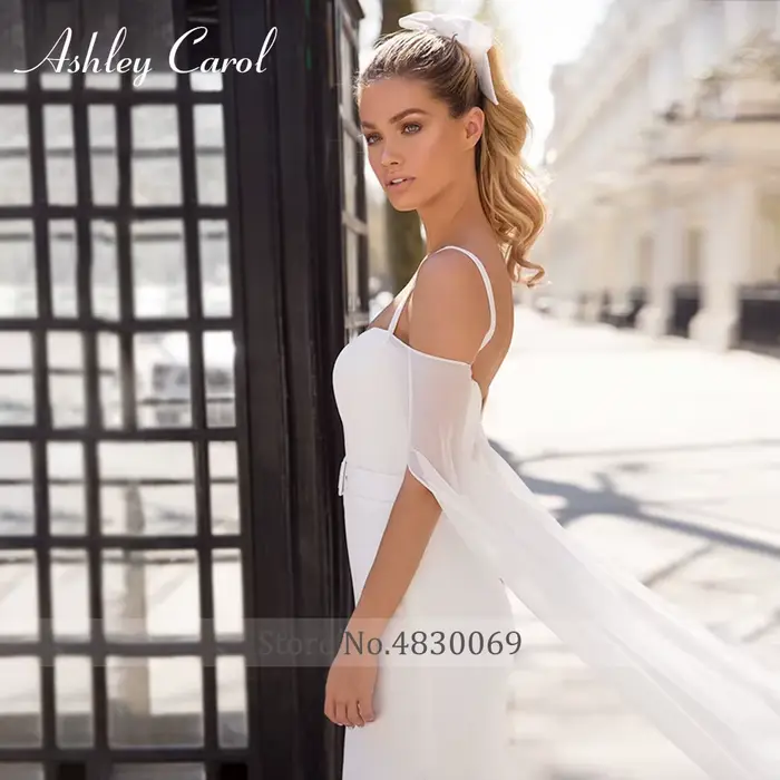 Ashley Carol-Robe de Mariée Sirène Élégante en Mousseline de Soie, Bretelles Spaghetti, Sans Bretelles, Simple, pour Patients, Quelle que soit la Robe de Mariée