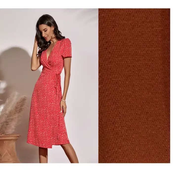 Robe d'été portefeuille pour femme, col en V, manches courtes, imprimé floral micro, avec lien à la 