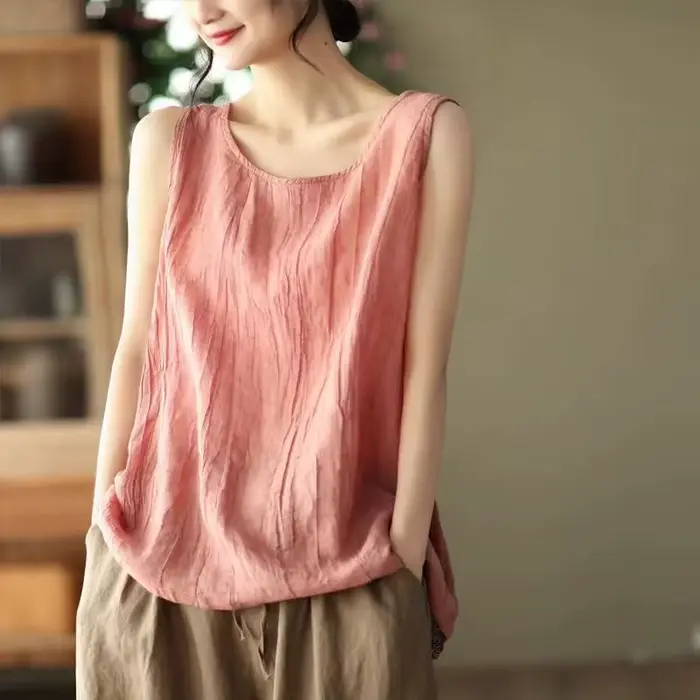 Vêtements pour femmes grandes tailles, été, élégants, couleur unie, coton et lin, respirants, confor
