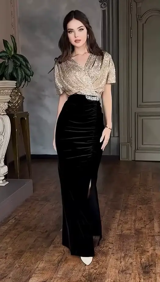 Robes formelles pour femmes robe fourreau de fête fendue paillettes col en V Sexy une ligne