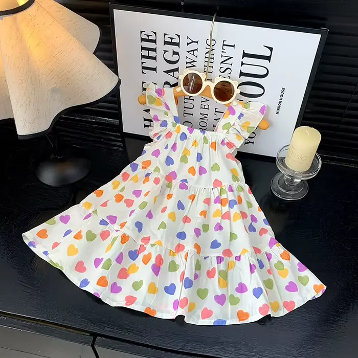Robe d'été 2026 pour filles à manches volantées, robes de princesse imprimées à volants pour enfants